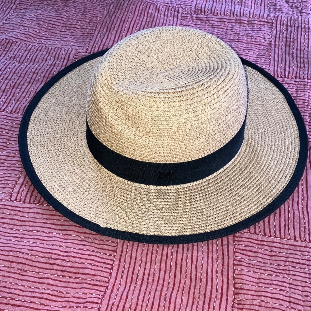 Stylish Tan Wide Brim Hat / Black Band and adjustable inside string to tighten